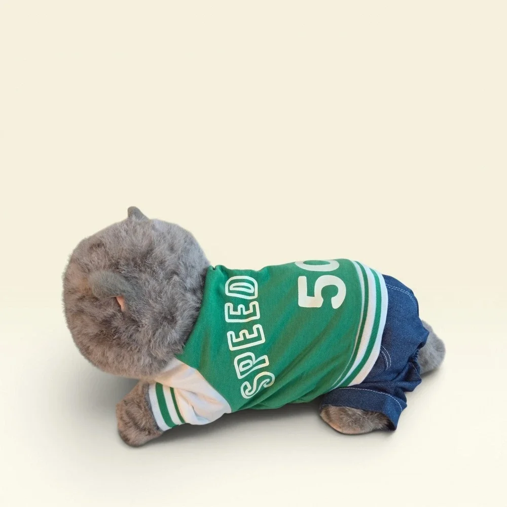 Green Varsity Jacket Denim Pet Jumpsuit Speed Limit 50 Dog‎ Cat Clothes XL